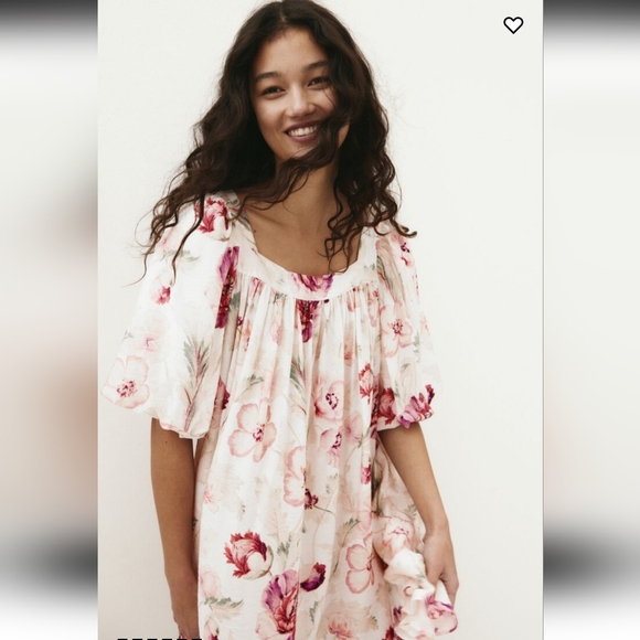 H&M Balloon-sleeved tunic dress floral small - Picture 1 of 10